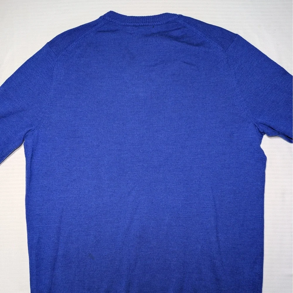 Banana Republic Men L Merino Wool V-Neck Sweater Blue Long Sleeve Lined‎ Trim